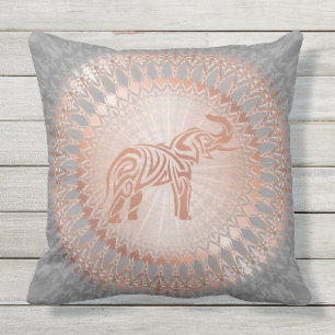 Rose Gold Gray Elephant Mandala Outdoor Pillow
