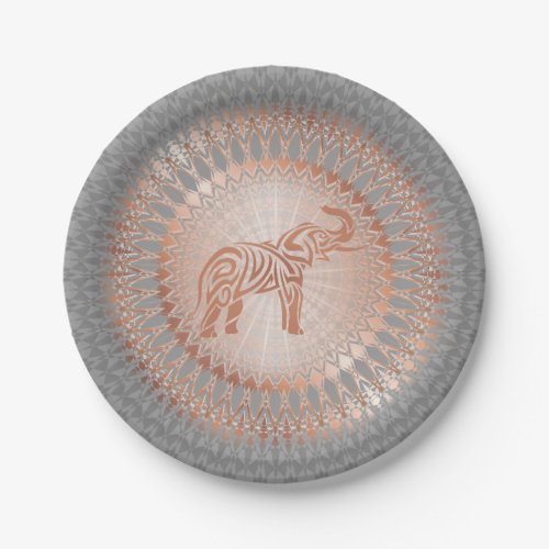 Rose Gold Gray Elephant Mandala Paper Plates