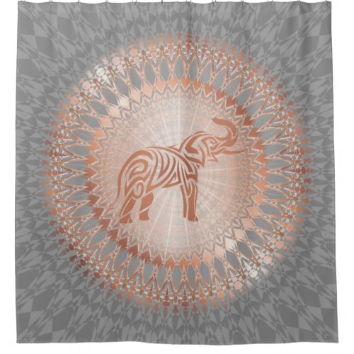 Rose Gold Gray Elephant Mandala Shower Curtain