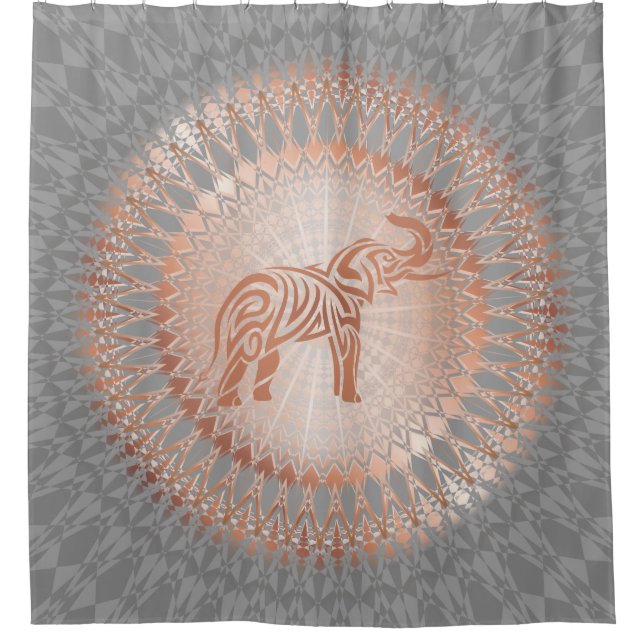 Rose Gold Gray Elephant Mandala Shower Curtain (Front)