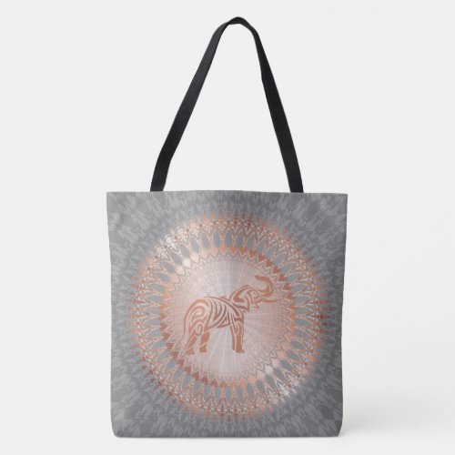 Rose Gold Gray Elephant Mandala Tote Bag