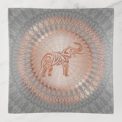 Rose Gold Gray Elephant Mandala Trinket Tray