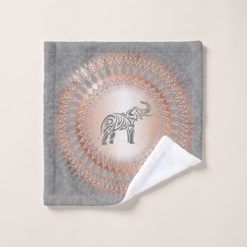Rose Gold Gray Elephant Mandala Wash Cloth