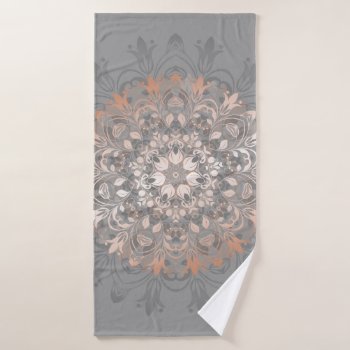 Rose Gold Gray Floral Mandala Bath Towel by NinaBaydur at Zazzle