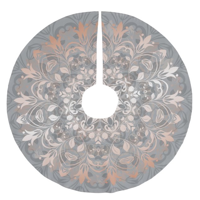 Rose Gold Gray Floral Mandala Brushed Polyester Tr Brushed Polyester Tree Skirt (Front)