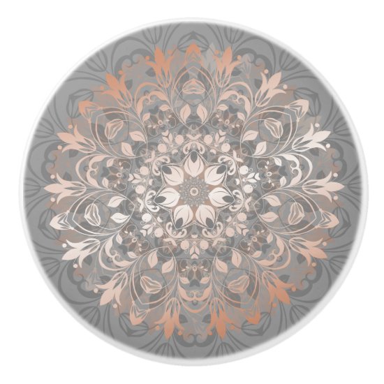 Rose Gold Gray Floral Mandala Ceramic Knob