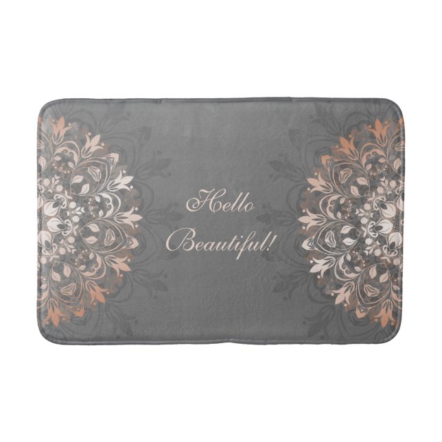 Rose Gold  Gray Floral Mandala hello Beautiful Bath Mat (Front)