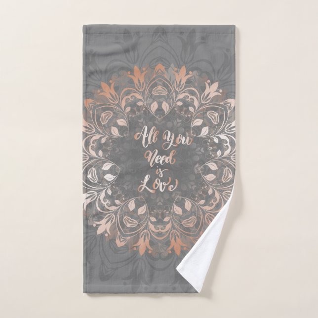 Rose Gold Gray Floral Mandala Love Hand Towel (Hand Towel)