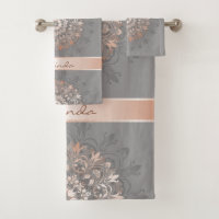 Rose Gold Gray | Floral Mandala | Monogram