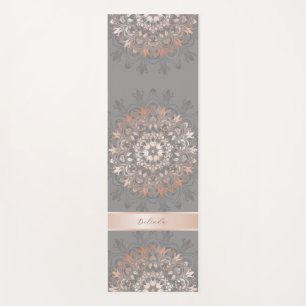 Rose Gold Gray Floral Mandala Monogram  Yoga Mat