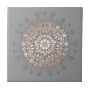 Rose Gold Gray Floral Mandala Tile