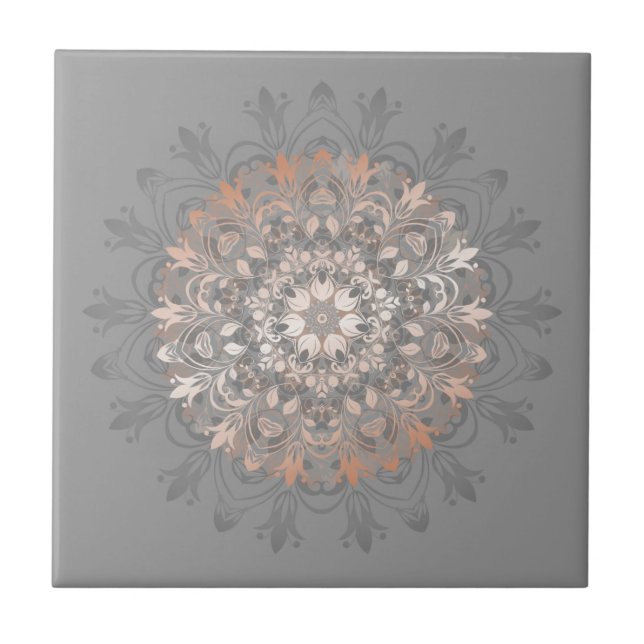 Rose Gold Gray Floral Mandala Tile (Front)