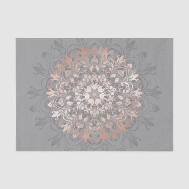 Rose Gold Gray Floral Mandala Tissue Paper (Front)