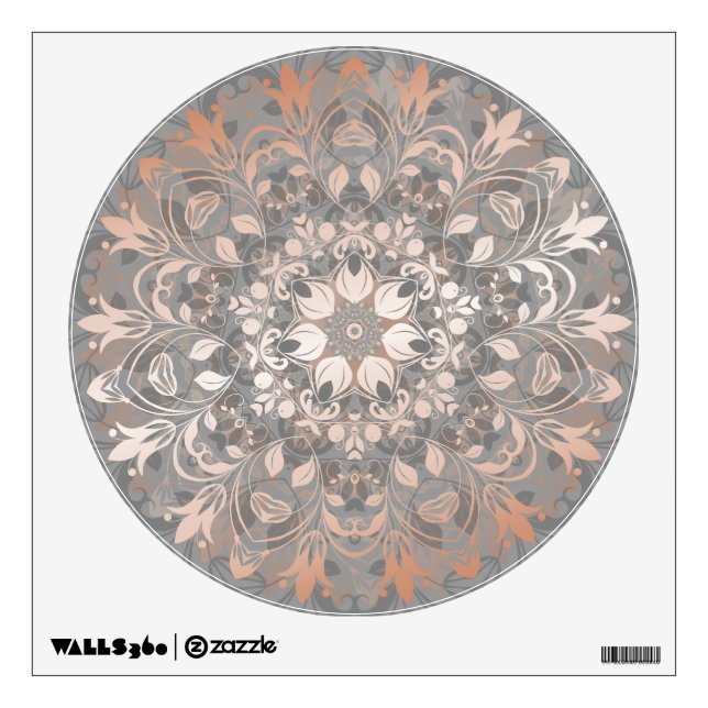 Rose Gold Gray  Floral Mandala Wall Decal (Front)