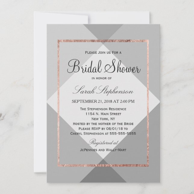 Rose Gold Gray Geo Bridal Shower Invitations (Front)