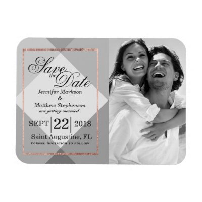 Black White Rose Gold Striped Save The Date Magnet Zazzle