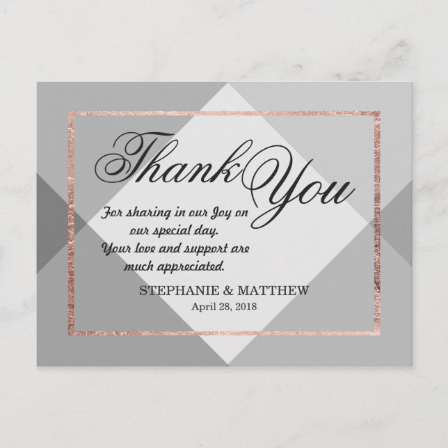 Rose Gold Gray Geo Thank You Postcards (Front)