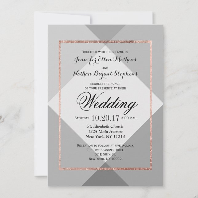 Rose Gold Gray Geo Wedding Invitations (Front)