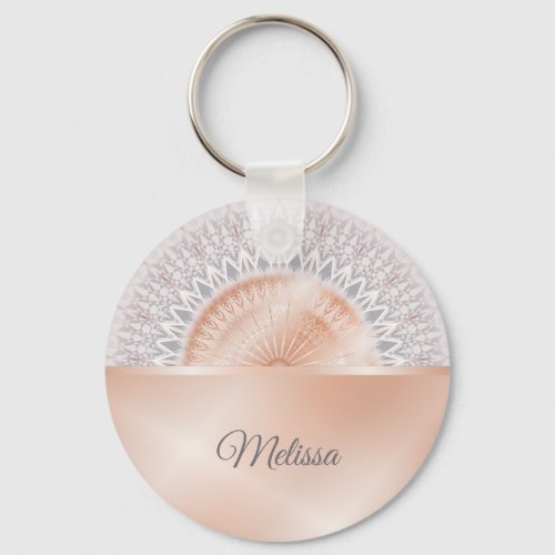 Rose Gold Gray Geometric Mandala Monogram Keychain