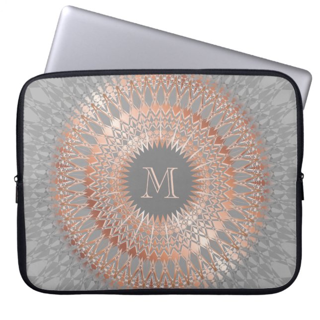 Rose Gold Gray Geometric Monogram Laptop Sleeve (Front)