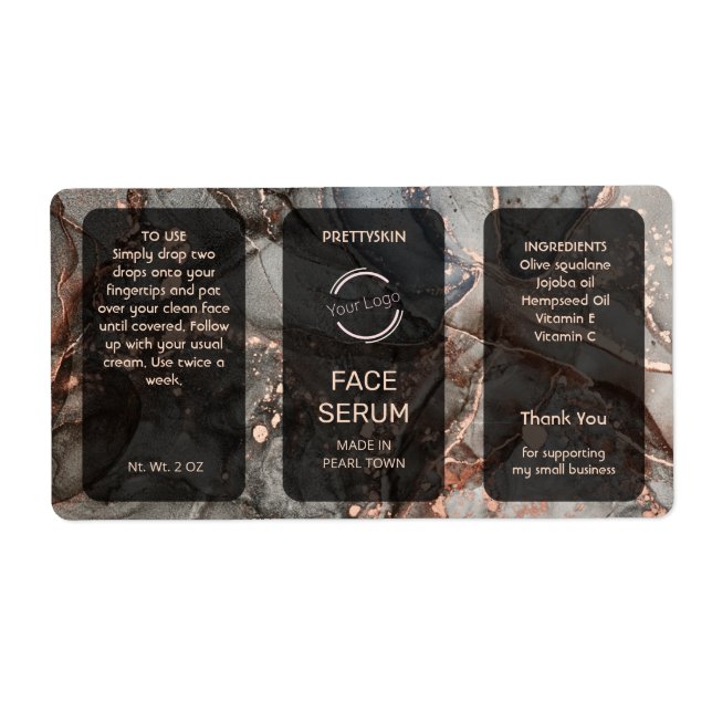 Rose Gold Gray Glitter Serum Label (Front)