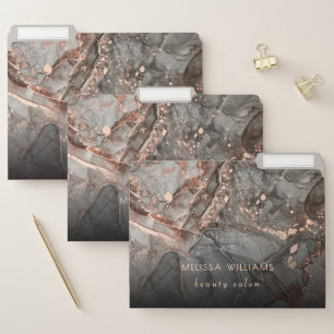Rose Gold Gray Ink Marble File Folder