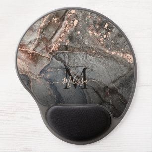Rose Gold Gray Ink Marble Monogram  Gel Mouse Pad