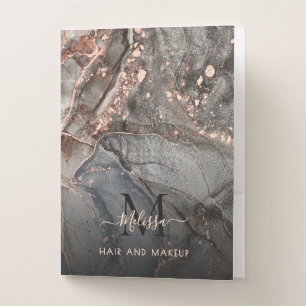 Rose Gold Gray Ink Marble Monogram Pocket Folder