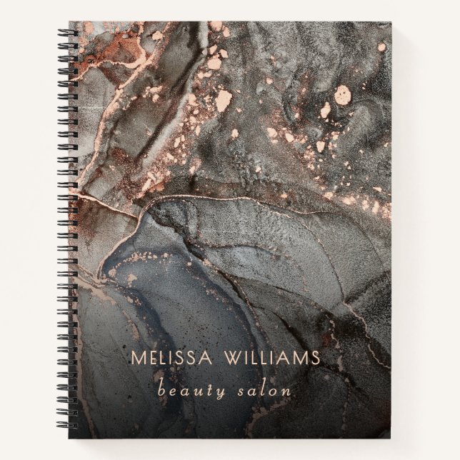 Rose Gold Gray Ink Marble  Notebook (Front)