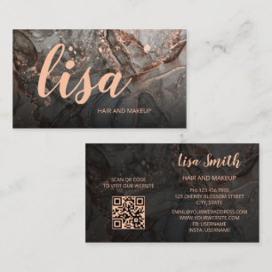 Rose Gold Gray Ink Marble Scan QR Code Business Ca Card