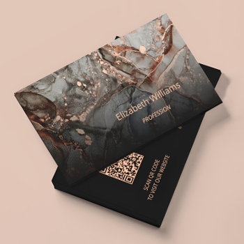 Rose Gold Gray Ink Marble Scan Qr Code Business Card by NinaBaydur at Zazzle