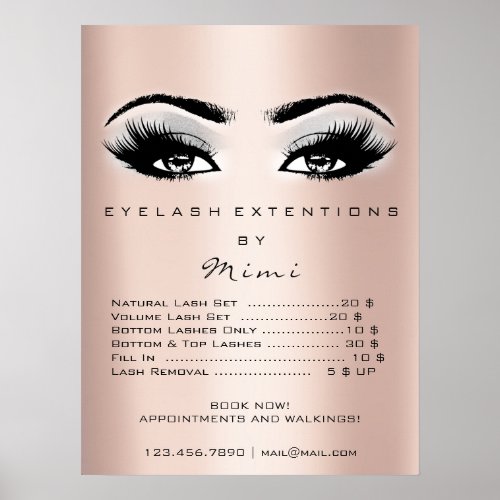 Rose Gold Gray Makeup Eyes Lashes Price List Poster