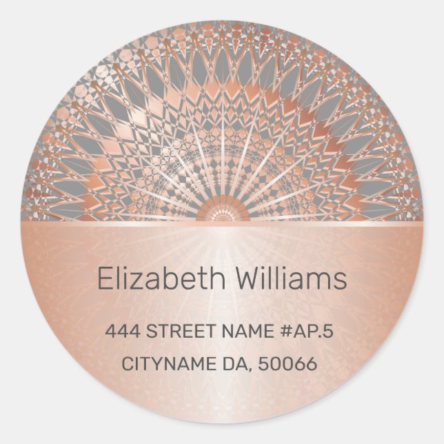 Rose Gold Gray Mandala Address Label (Front)