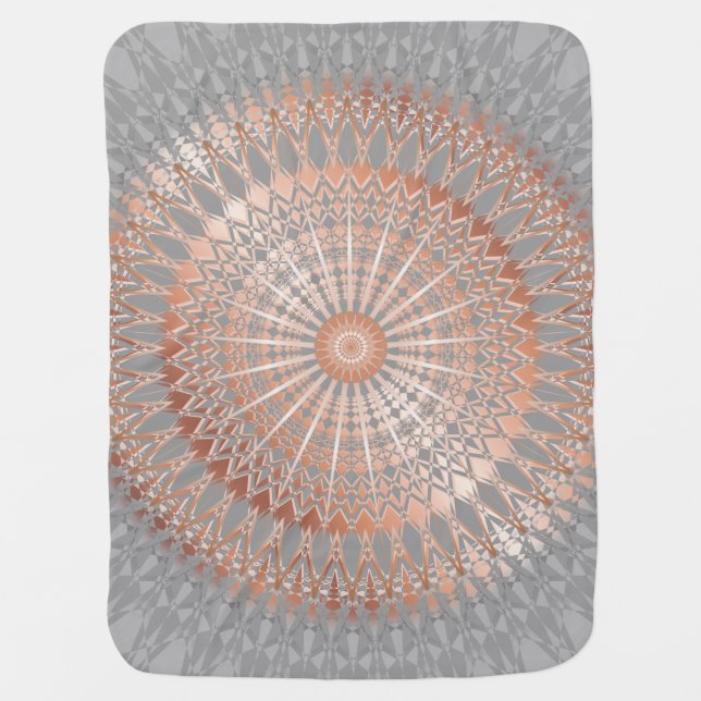 Rose Gold Gray Mandala Baby Blanket (Front)