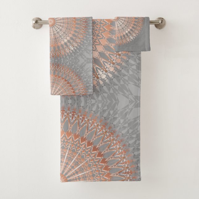 Rose Gold Gray Mandala Bath Towel Set (Insitu)