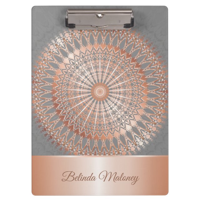 Rose Gold Gray Mandala Clipboard (Front)