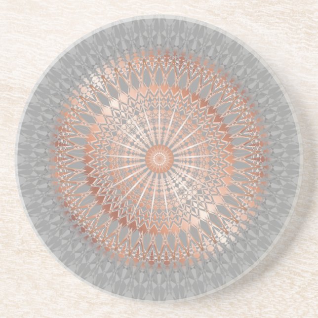 Rose Gold Gray Mandala Coaster (Front)