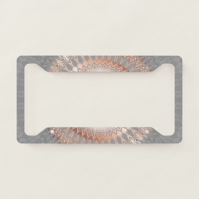Rose Gold Gray  Mandala License Plate Frame (Front)