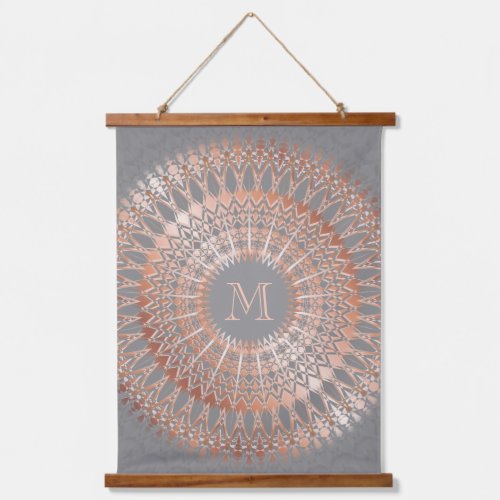 Rose Gold Gray Mandala Monogram Hanging Tapestry
