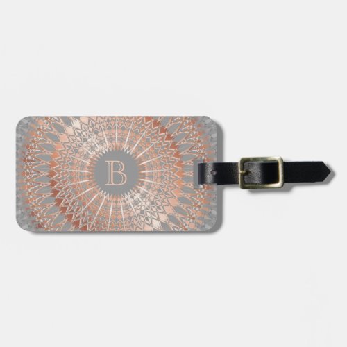 Rose Gold  Gray Mandala Monogram Luggage Tag