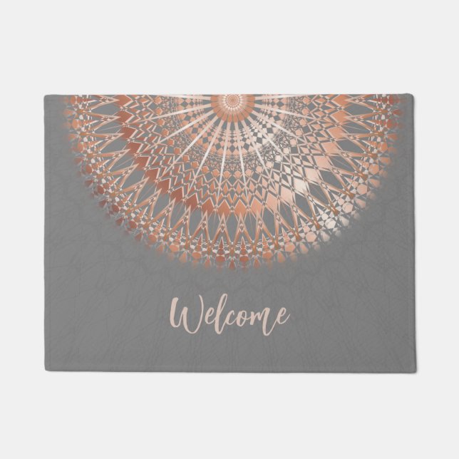 Rose Gold Gray Mandala Welcome Doormat (Front)
