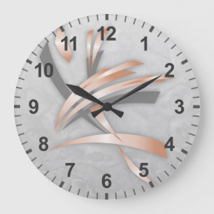 Rose Gold Gray Marble Abstract Art Large Clock