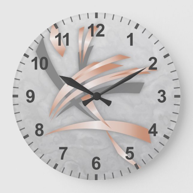 Rose Gold Gray Marble Abstract Art  Large Clock (Front)