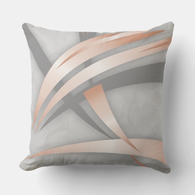 Rose Gold Gray Marble Abstract Art Outdoor Pillow (Front)