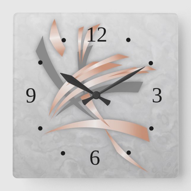 Rose Gold Gray Marble Abstract Art Square Wall Clock (Front)