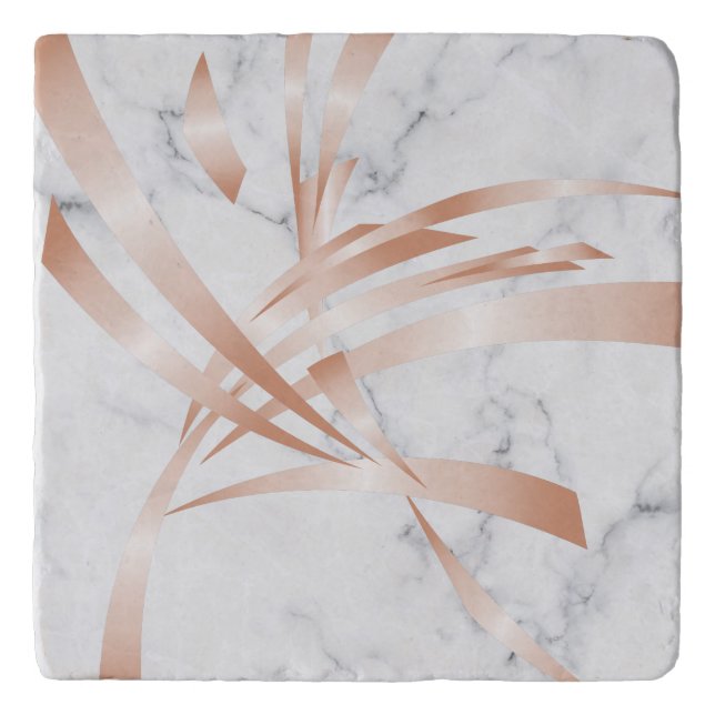 Rose Gold Gray Marble Abstract Art  Trivet (Front)