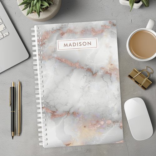 Rose Gold Gray Marble Personalized Name Custom Planner