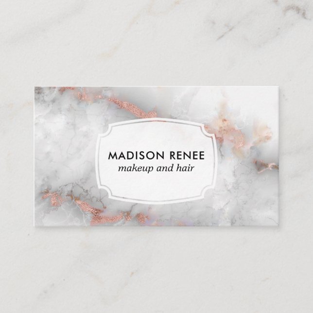Rose Gold Gray Marble Trendy Makeup Artist Business Card (Front)
