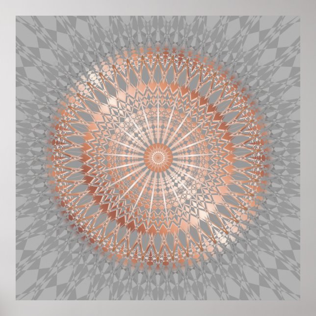 Rose Gold Gray Modern Geometric Mandala Poster (Front)