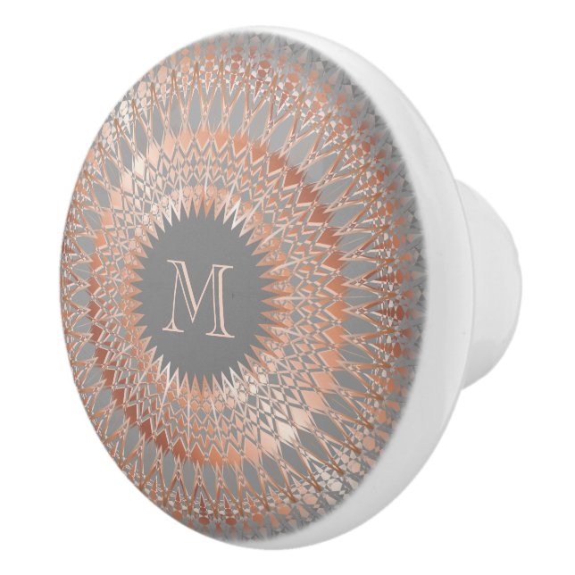 Rose Gold Gray Modern Mandala Initial Ceramic Knob (Right)
